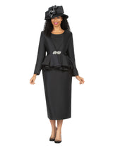 3pc Layered Peplum Silky Twill Skirt Suit