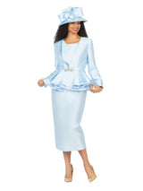 3pc Layered Peplum Silky Twill Skirt Suit