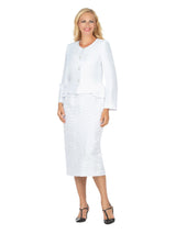 2pc Silky Twill Collarless Jkt + Lace Skirt Suit