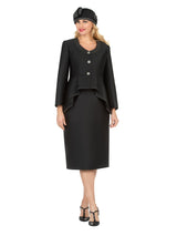 2pc Silky Twill Round Neck Uneven Peplum Suit-Plus