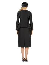 2pc Silky Twill Round Neck Uneven Peplum Suit