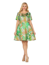 Short Slv Brocade A-line Dress - Plus