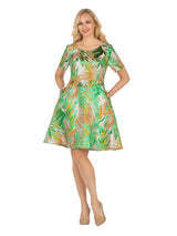 Short Slv Brocade A-line Dress
