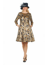 Cropped Slv Brocade A-line Dress