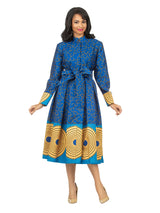 1pc Stand Collar A-line Print Dress w/ Belt-Plus