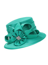 Small Brim Hat w/ Rhinestoned Ribbon Flower