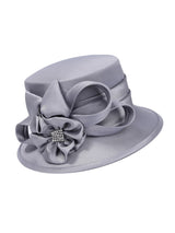 Small Brim Hat w/ Rhinestoned Ribbon Flower