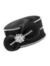 Jeweled Swirl Bow Pillbox Hat with Rhinestone Trim