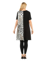 Short Slv Crew Neck Tunic Dress in Contrast Fabric