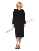 3pc Round Neck Clean Lines Detailed Skirt Suit