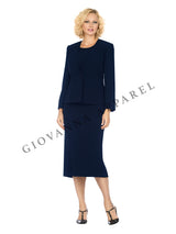 3pc Collarless Clean Lines Detailed Skirt Suit - Plus Size