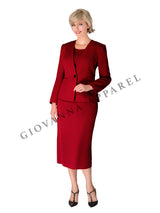 3pc Collarless Clean Lines Detailed Skirt Suit - Plus Size