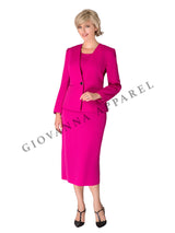3pc Collarless Clean Lines Detailed Skirt Suit