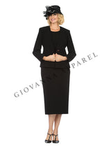 3pc Collarless Clean Lines Detailed Skirt Suit