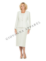 3pc Collarless Clean Lines Detailed Skirt Suit