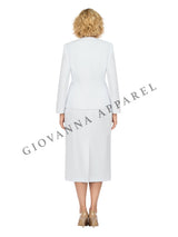 3pc Collarless Clean Lines Detailed Skirt Suit