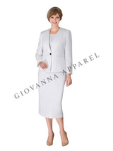 3pc Collarless Clean Lines Detailed Skirt Suit