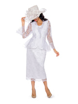 3pc Lace Suit w/ Ruffled Neckline & Organza Trim