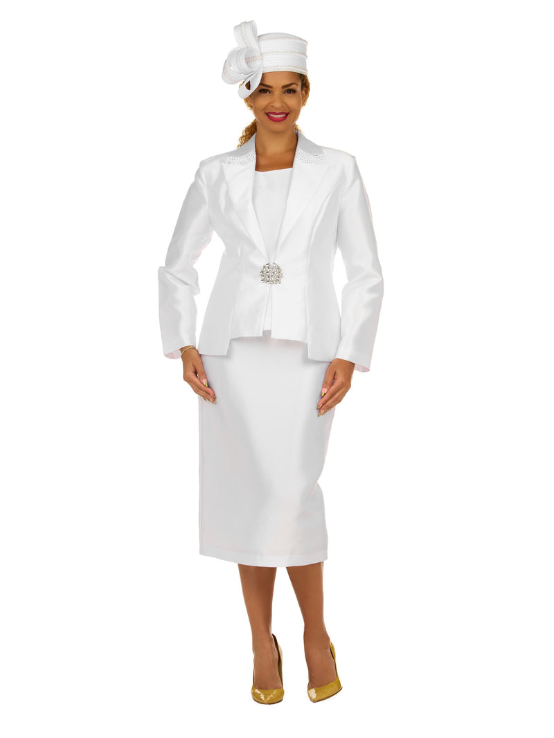 3pc Silky Twl Notch Stoned Collar Skt Suit-Plus
