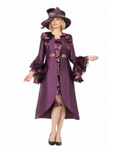 Floral Brocade Dress&Silky Twill Ruffle Coat Set