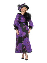 Metallic Brocade A-line Dress w/ Statement Flower