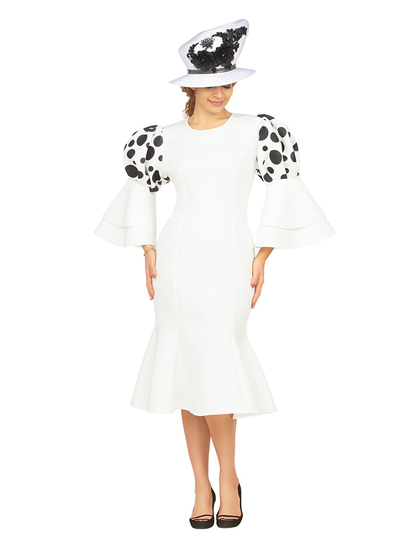 Puff Bell Slv Scuba Dress w/ Mermaid Sweep
