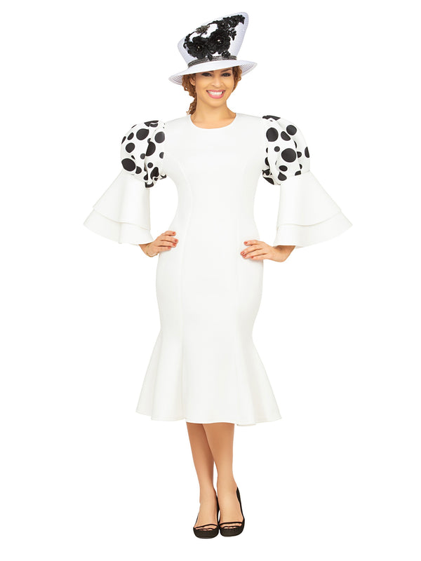 Puff Bell Slv Scuba Dress w/ Mermaid Sweep