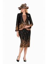 3pc Floral Print Brocade Peplum Jkt Skt Suit