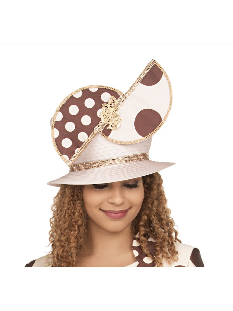 Small Brim 2-tone Polka Dot Stoned Hat