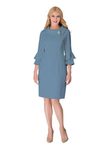 Draped Collar Bell Sleeve Shift Dress-Plus