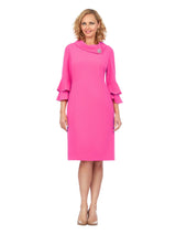Draped Collar Bell Sleeve Shift Dress