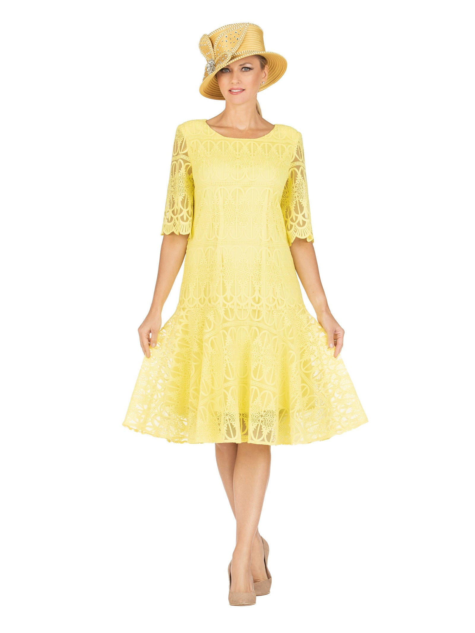 1pc Embroidery Lux Lace Pleated Flare Dress – Giovanna Apparel