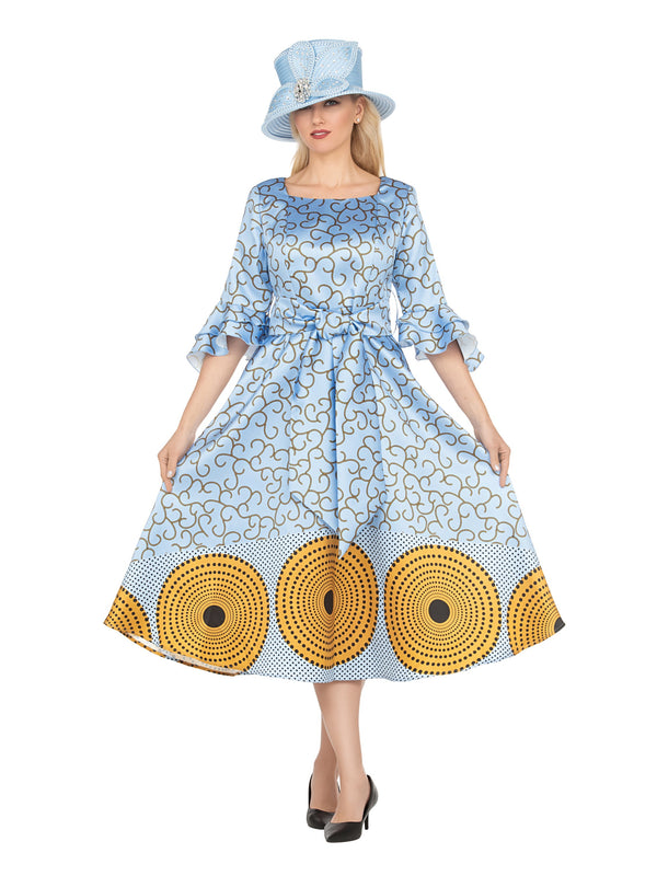 Silky Twill Fit&Flare Drs w/ Belt in Print-Plus
