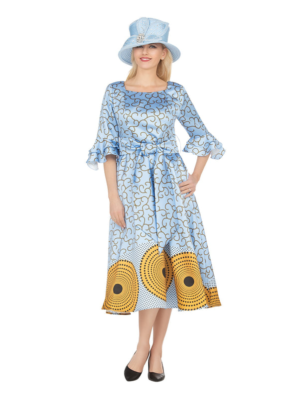 Silky Twill Fit&Flare Drs w/ Belt in Print-Plus