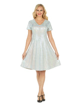 Short Sleeve V-neck Sequins A-line Dress - Plus