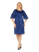 Ruffled Slv Sequins Decor Shift Dress