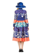 Stand Collar A-line Print Dress w/ Belt-Plus