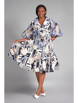 Puff Slv Print Shirt Dress in Silky Twl & Organza