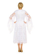 White Lace A-Line Dress w/ Draped Sheer Slvs-Plus