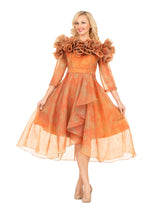 Orange Ruffle Collar High-Low Organza Dress