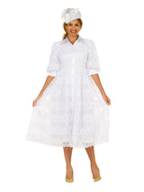 A-line Puffy Sleeve Button Down Lace Dress