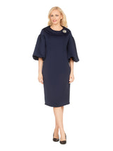Scuba Shift Dress w/ Portrait Collar&Ballon Slv