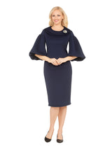 Scuba Shift Dress w/ Portrait Collar&Ballon Slv