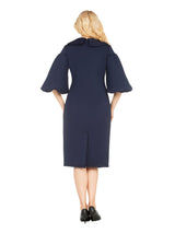 Scuba Shift Dress w/ Portrait Collar&Ballon Slv