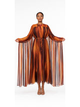 Sunset Cascade Printed Chiffon Cape Dress