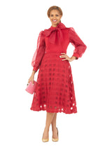 Mock Nk Plaid Organza A-line Drs w/ Bow