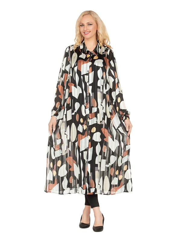 Chiffon Shirt Dress in Abstract Print