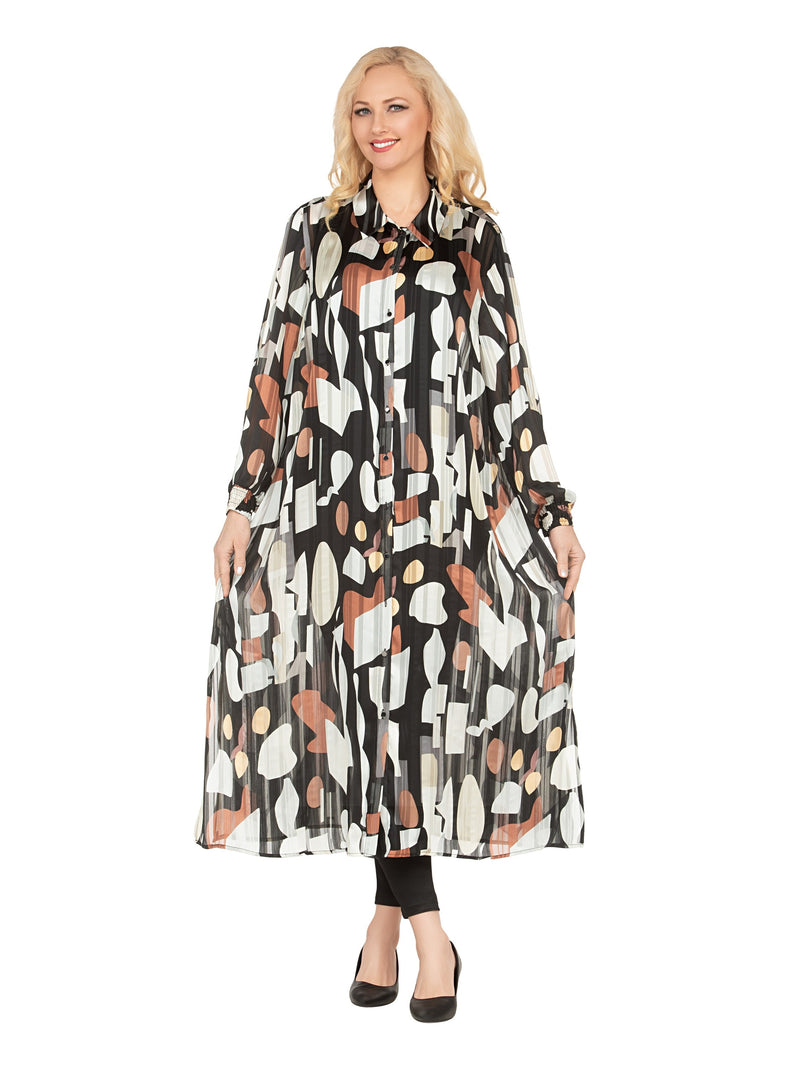 Chiffon Shirt Dress in Abstract Print