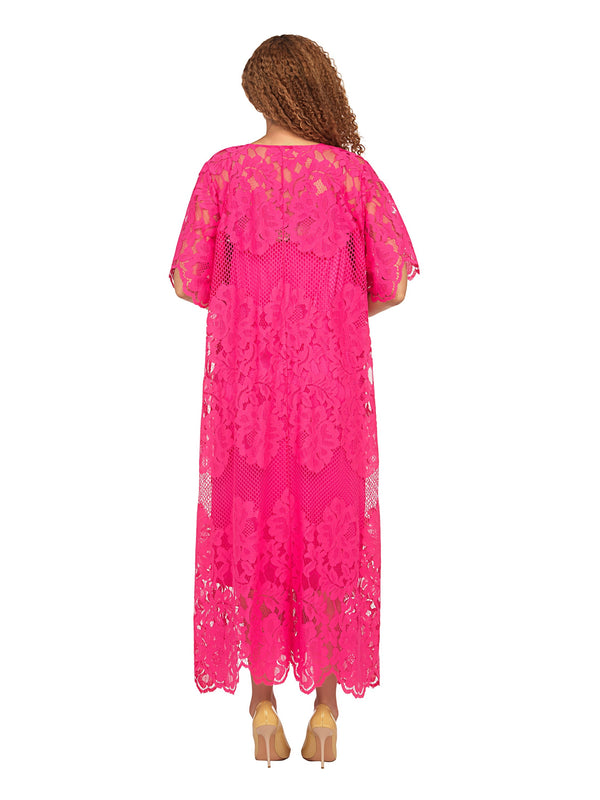 V-neck Short Slv Lace Dress w/ Slip