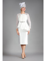 Pleated Pplm Silky Twl Drs w/ See-thru Lace Slvs